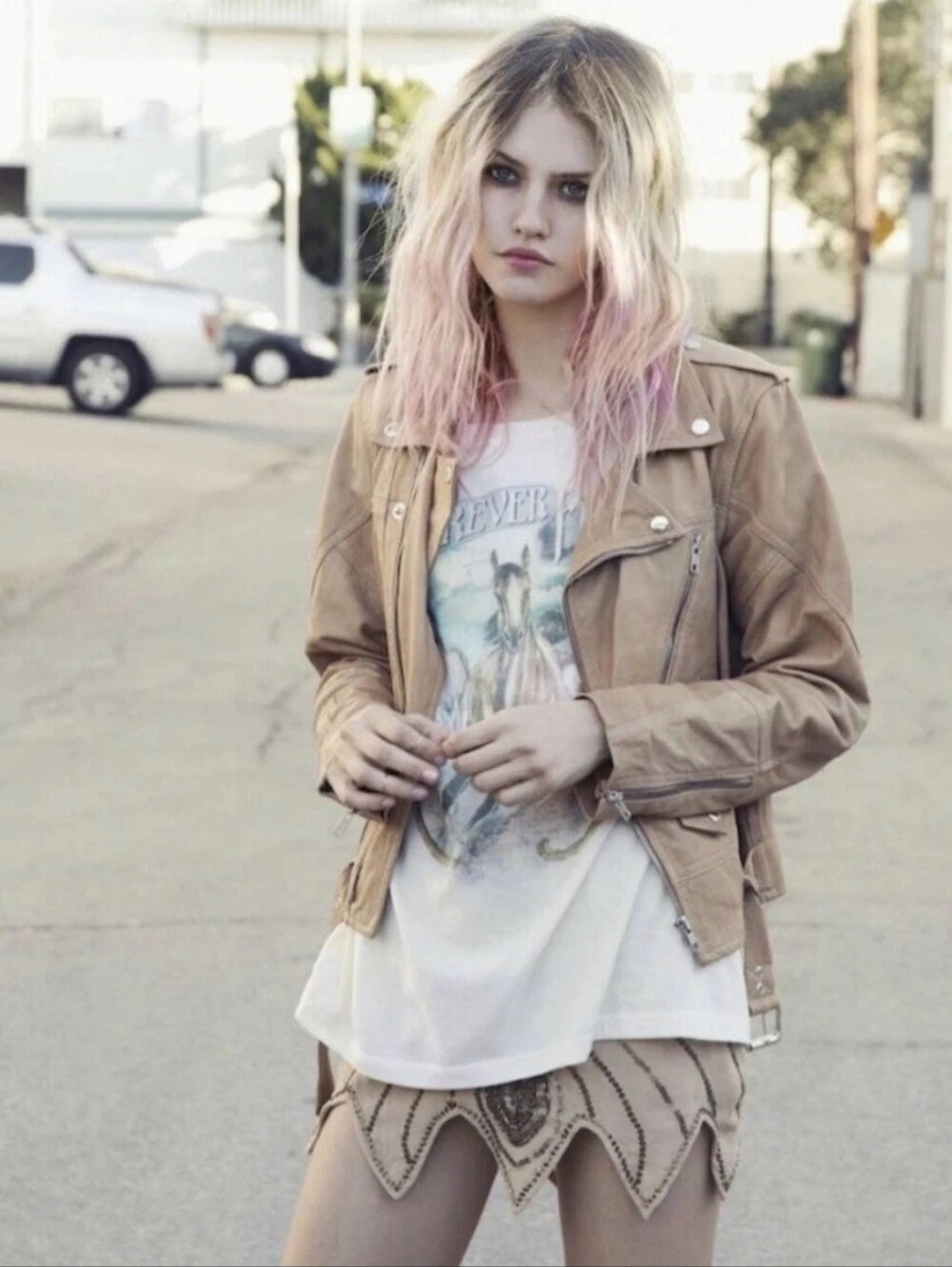 Spell Boho Leather Grunge Tan Moto Jacket